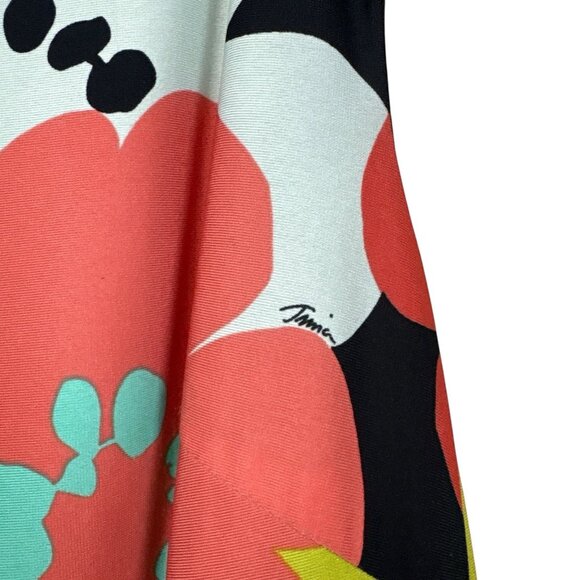 Trina Turk 60s Mod Floral Print Boat Neck Stretch Dress Black Peach Aqua Size 2 - Picture 5 of 9